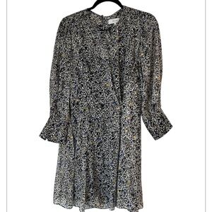 Reiss Women's Size 4 Charlotte Brunout Ditsy ‎ Long Sleeve Silk Blend Midi Dress